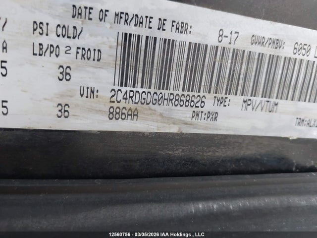 Aukcja sprzedaży 2017 Dodge Grand Caravan Crew, vin: 2C4RDGDG0HR868626, numer aukcji: 12560756