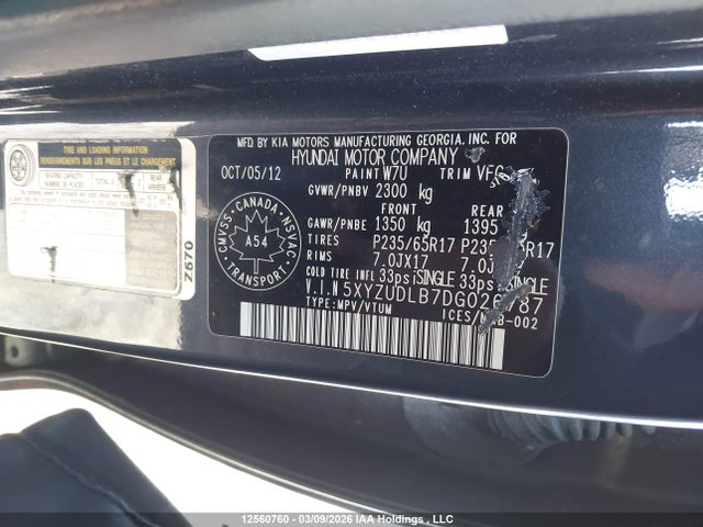 Продаж на аукціоні авто 2013 Hyundai Santa Fe Sport 2.4 Premium, vin: 5XYZUDLB7DG026787, номер лоту: 12560760