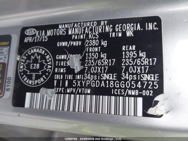 5XYPGDA18GG054725 KIA Sorento