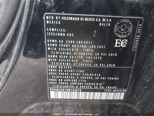 3VV4B7AX1KM134579 Volkswagen Tiguan Highline
