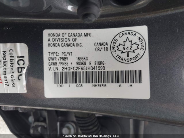 Продаж на аукціоні авто 2018 Honda Civic Lx, vin: 2HGFC2F65JH041599, номер лоту: 12560772