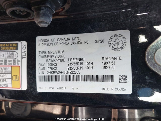 2HKRW2H46LH222865 Honda Cr-v Sport