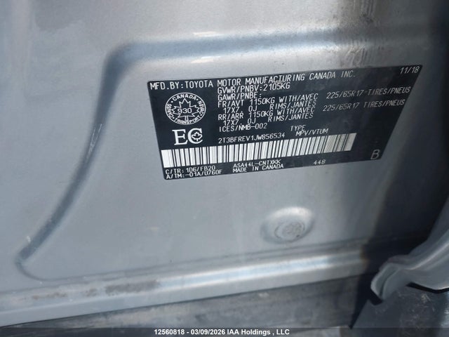 12560818 :رقم المزاد ، 2T3BFREV1JW856534 vin ، 2018 Toyota Rav4 Le مزاد بيع