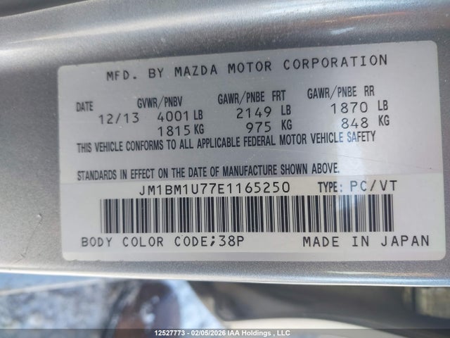 JM1BM1U77E1165250 Mazda Mazda3 Gx-sky
