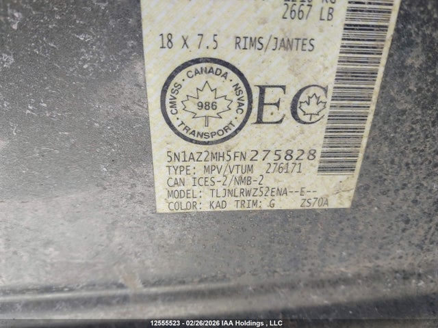 5N1AZ2MH5FN275828 Nissan Murano Platinum/sl/sv