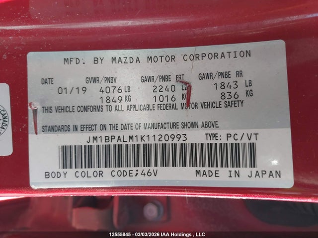 JM1BPALM1K1120993 Mazda Mazda3 Gs