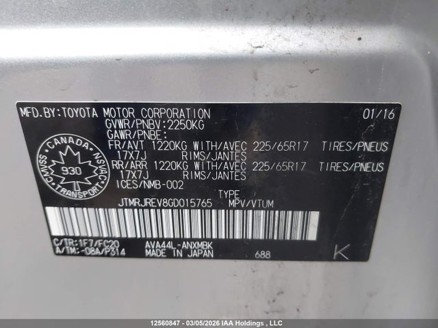JTMRJREV8GD015765 Toyota Rav4 Hv Xle