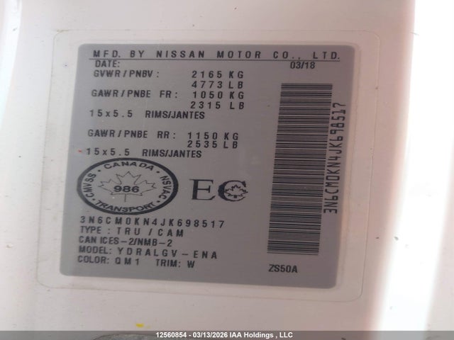 3N6CM0KN4JK698517 Nissan Nv200 2.5s/2.5sv