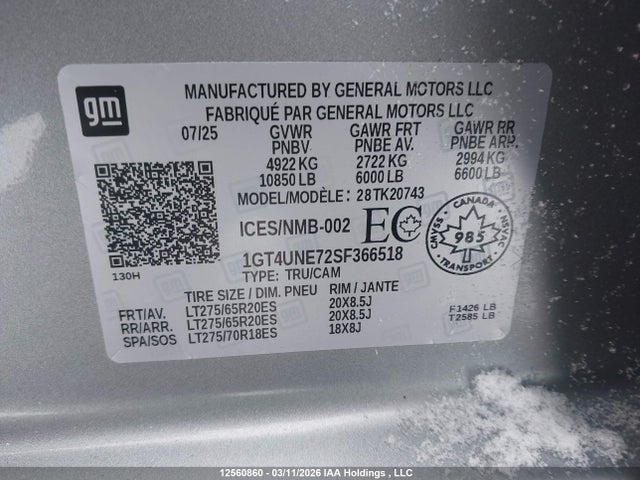 12560860 :رقم المزاد ، 1GT4UNE72SF366518 vin ، 2025 Gmc Sierra 2500hd , Standard Bed, Slt, 4wd مزاد بيع