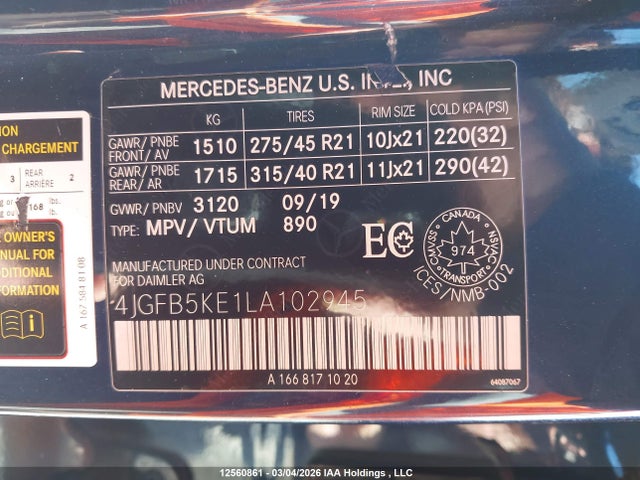 4JGFB5KE1LA102945 Mercedes-Benz Gle 450 4matic