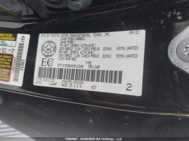 5TFVC5DB6NX012240 Toyota Tundra Crewmax Capstone