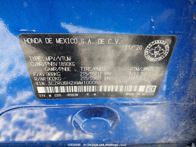 3CZRU6H2XMM100060 Honda HR-V SPORT