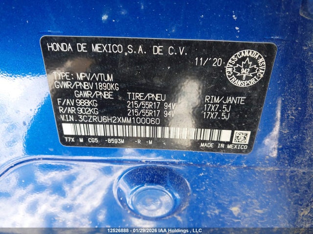 3CZRU6H2XMM100060 Honda HR-V SPORT
