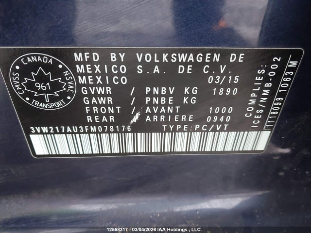 3VW217AU3FM078176 Volkswagen Golf 1.8 Tsi Comfortline/1.8 Tsi Highline/1.8 Tsi Trendline