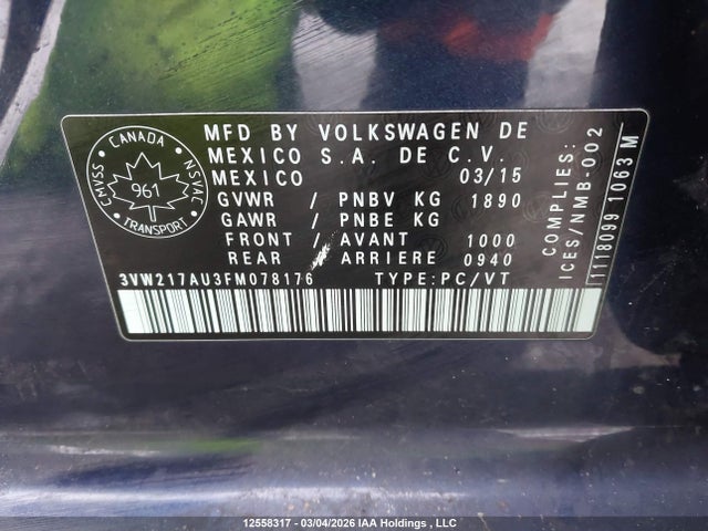 3VW217AU3FM078176 Volkswagen Golf 1.8 Tsi Comfortline/1.8 Tsi Highline/1.8 Tsi Trendline