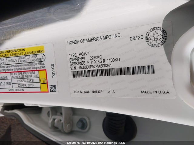 19UUB6F92MA800241 Acura Tlx Platinum Elite