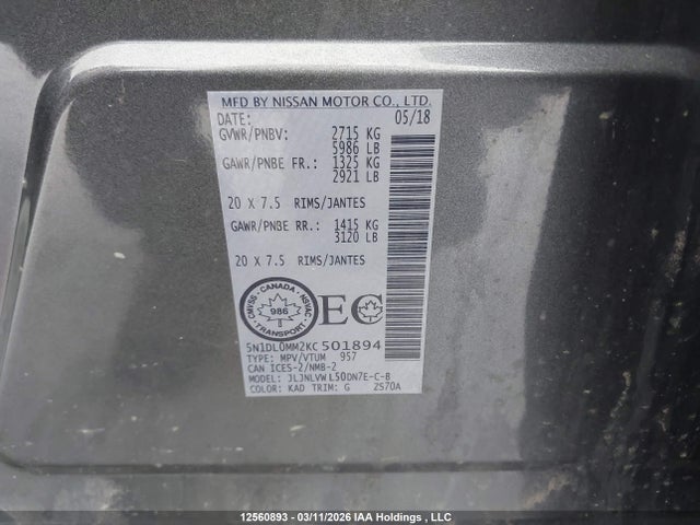 5N1DL0MM2KC501894 Infiniti Qx60 Luxe/pure