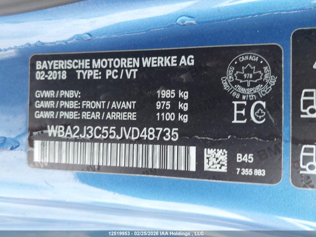 Продажа на аукционе авто 2018 Bmw 2 Series, vin: WBA2J3C55JVD48735, номер лота: 12519953