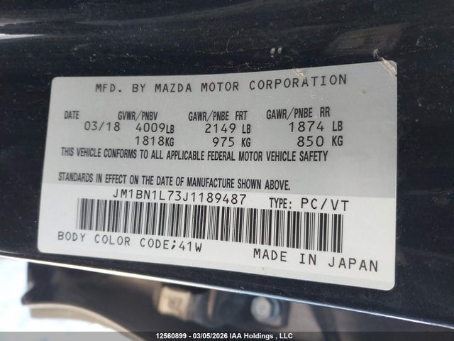 JM1BN1L73J1189487 Mazda 3 TOURING