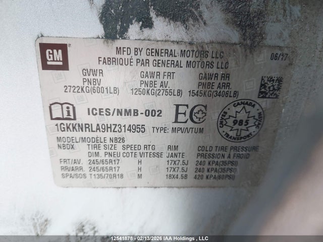 1GKKNRLA9HZ314955 GMC Acadia Sle-1
