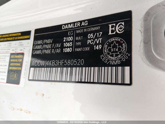 WDDWJ4KB3HF580520 Mercedes-Benz C 300 4matic