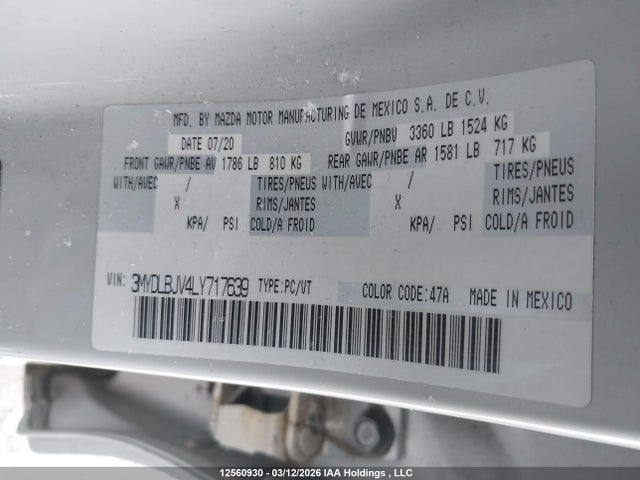 Продаж на аукціоні авто 2020 Toyota Yaris Xle, vin: 3MYDLBJV4LY717639, номер лоту: 12560930
