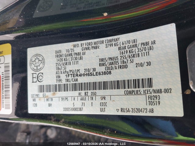 2025 Ford Ranger Xlt მანქანა იყიდება აუქციონზე, vin: 1FTER4HH6SLE63808, აუქციონის ნომერი: 12560947