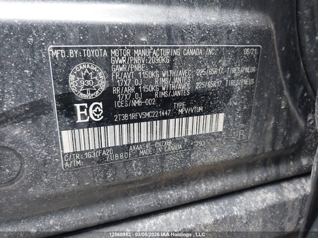 Продаж на аукціоні авто 2021 Toyota Rav4 Le, vin: 2T3B1RFV5MC221447, номер лоту: 12560952