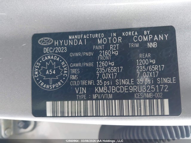 Aukcja sprzedaży 2024 Hyundai Tucson Sel, vin: KM8JBCDE9RU325172, numer aukcji: 12560964