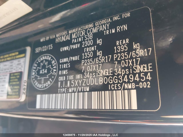 5XYZUDLB0GG349454 Hyundai Santa Fe Sport 2.4 Luxury