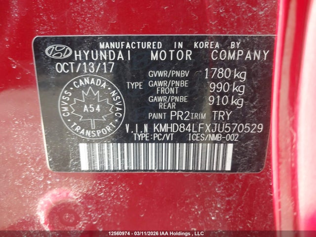 KMHD84LFXJU570529 Hyundai ELANTRA GL