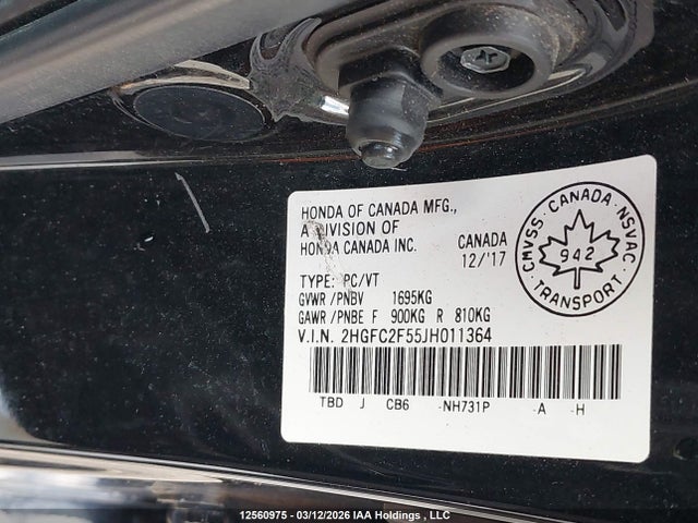 12560975 :رقم المزاد ، 2HGFC2F55JH011364 vin ، 2018 Honda Civic Lx مزاد بيع