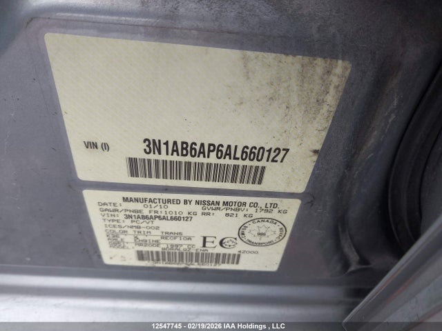 Продаж на аукціоні авто 2010 Nissan Sentra 2.0, vin: 3N1AB6AP6AL660127, номер лоту: 12547745