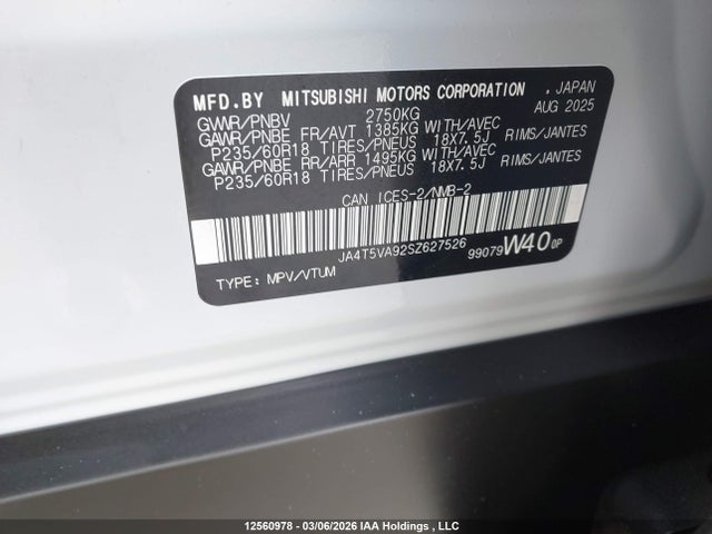 Aukcja sprzedaży 2025 Mitsubishi Outlander Phev Le/se/sel S-awc, vin: JA4T5VA92SZ627526, numer aukcji: 12560978