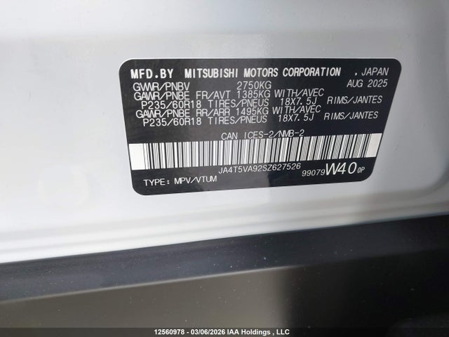 Aukcja sprzedaży 2025 Mitsubishi Outlander Phev Le/se/sel S-awc, vin: JA4T5VA92SZ627526, numer aukcji: 12560978