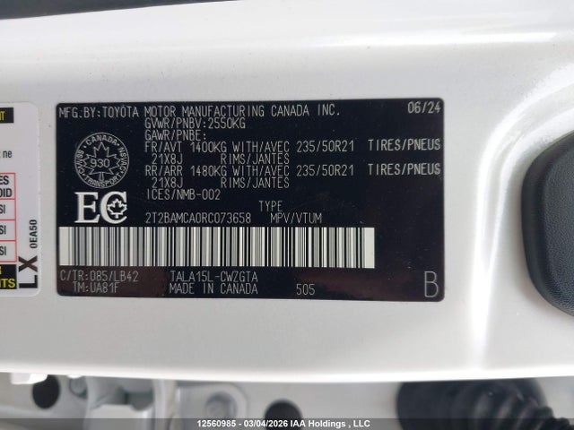 Aukcja sprzedaży 2024 Lexus Rx 350, vin: 2T2BAMCA0RC073658, numer aukcji: 12560985