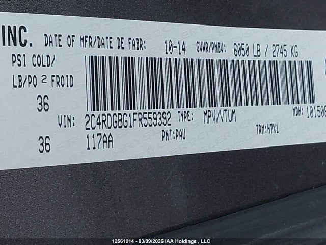 2C4RDGBG1FR559392 Dodge Grand Caravan Se/sxt
