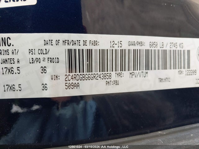 Aukcja sprzedaży 2016 Dodge Grand Caravan, vin: 2C4RDGBG6GR243858, numer aukcji: 12561024