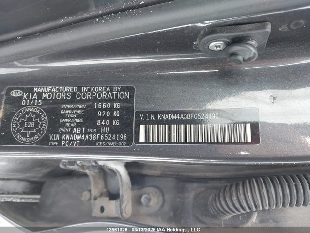 12561026 :رقم المزاد ، KNADM4A38F6524196 vin ، 2015 Kia Rio Ex/ex+/lx/lx+/sx مزاد بيع