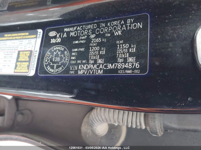 12561031 :رقم المزاد ، KNDPMCAC3M7894876 vin ، 2021 Kia Sportage Lx/lx S مزاد بيع