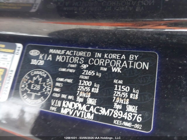 12561031 :رقم المزاد ، KNDPMCAC3M7894876 vin ، 2021 Kia Sportage Lx/lx S مزاد بيع