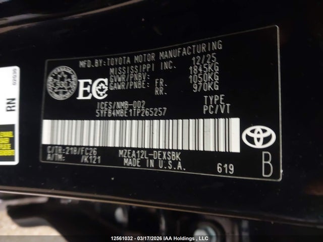 Aukcja sprzedaży 2026 Toyota Corolla Se/xse, vin: 5YFB4MBE1TP265257, numer aukcji: 12561032
