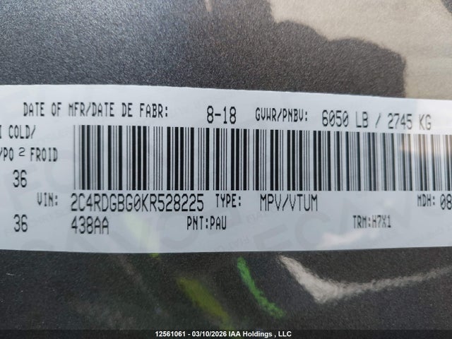 Aukcja sprzedaży 2019 Dodge Grand Caravan Se, vin: 2C4RDGBG0KR528225, numer aukcji: 12561061