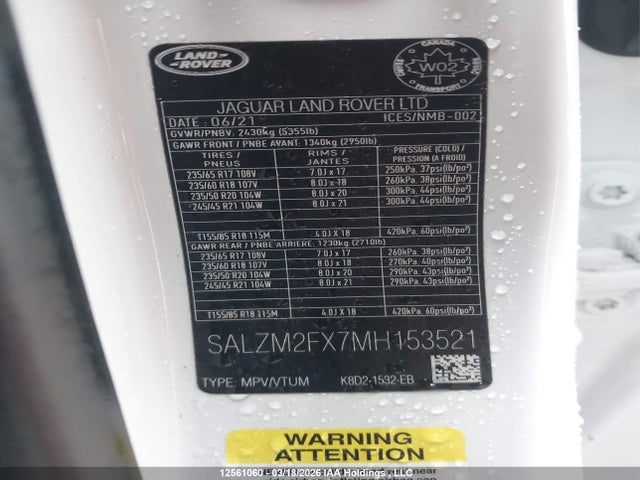 SALZM2FX7MH153521 Land Rover Range Rover Evoque P250 R-dynamic Hse