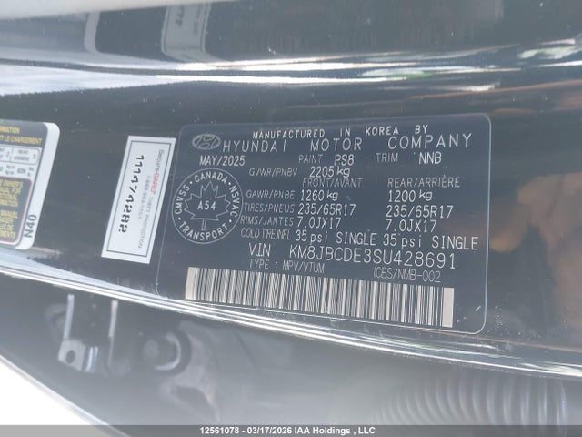 12561078 :رقم المزاد ، KM8JBCDE3SU428691 vin ، 2025 Hyundai Tucson مزاد بيع