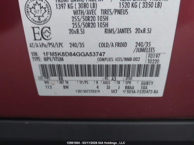 Aukcja sprzedaży 2016 Ford Explorer Xlt, vin: 1FM5K8D84GGA53747, numer aukcji: 12561084