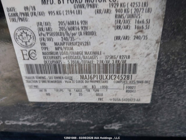 MAJ6P1ULXJC245281 Ford Ecosport Se