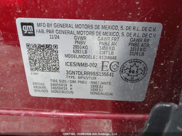 Продаж на аукціоні авто 2025 Chevrolet Equinox Ev Lt, vin: 3GN7DLRR9SS155641, номер лоту: 12561104