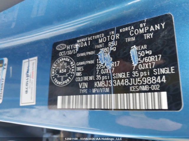 KM8J33A48JU598844 Hyundai Tucson Limited/sport And Eco/se