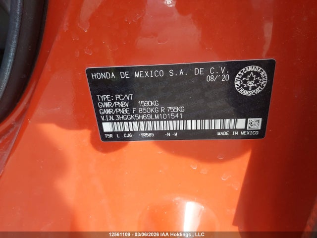 3HGGK5H69LM101541 Honda Fit Sport